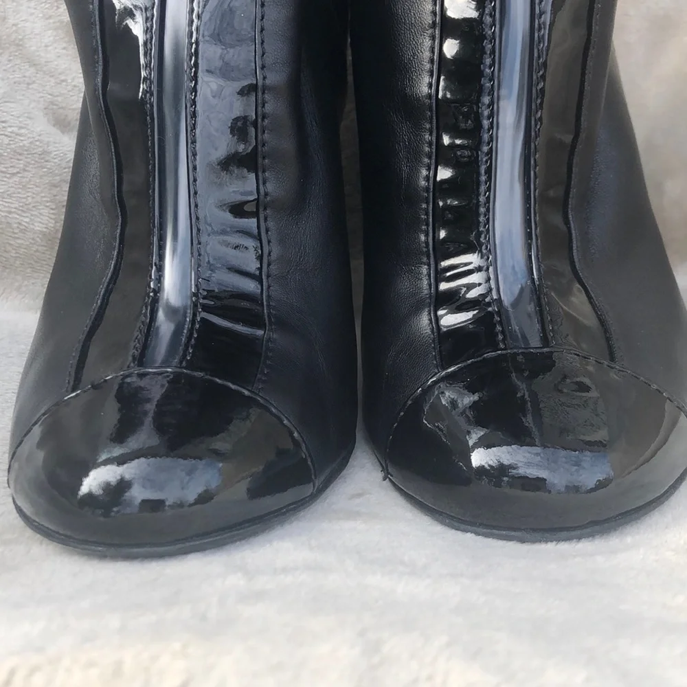 CHANEL Black Leather Tall Boots with Gold Accents - Picture 8 of 16